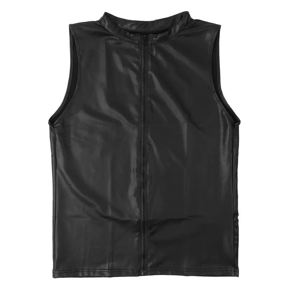 Men's Matte Leather Tank Top Shiny Leather Sleeveless