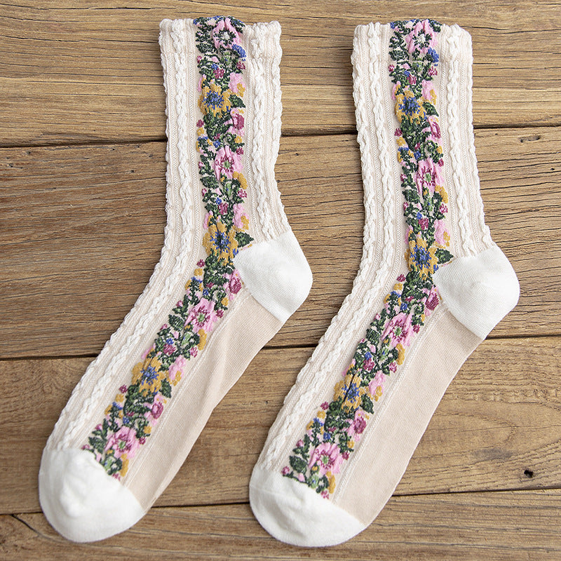 Linen Pattern Cotton Women's Socks Retro