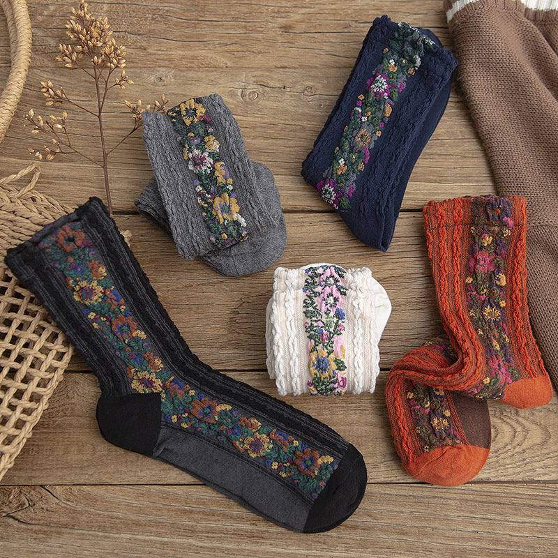 Linen Pattern Cotton Women's Socks Retro