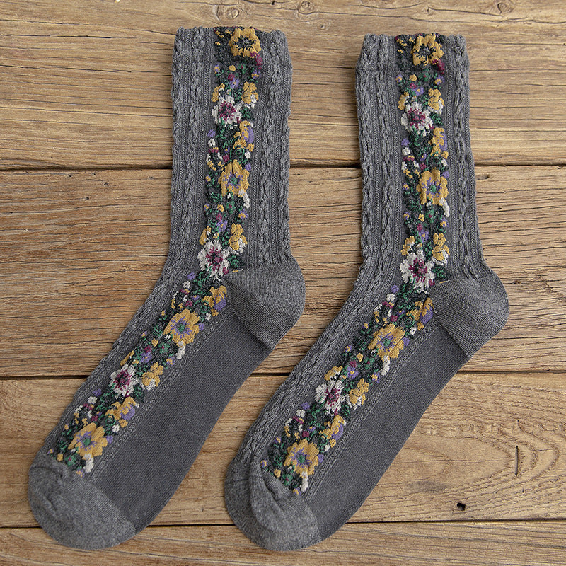 Linen Pattern Cotton Women's Socks Retro