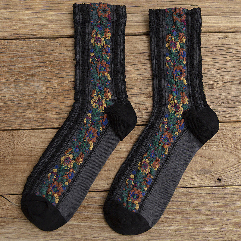 Linen Pattern Cotton Women's Socks Retro