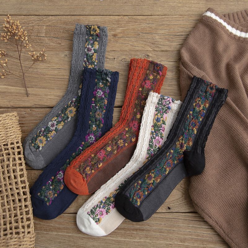 Linen Pattern Cotton Women's Socks Retro