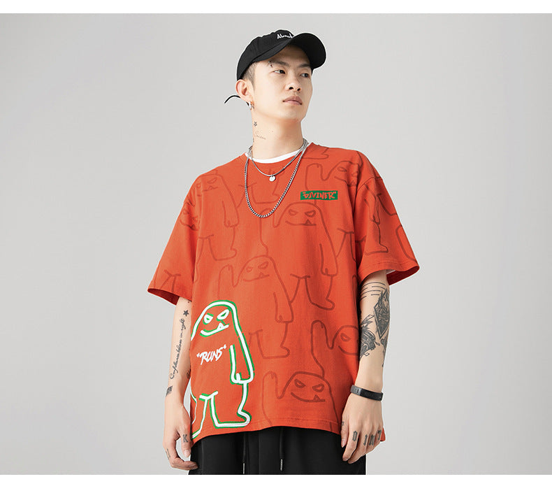 Bear Print Short-Sleeved Men And Women Couple Loose Graphic