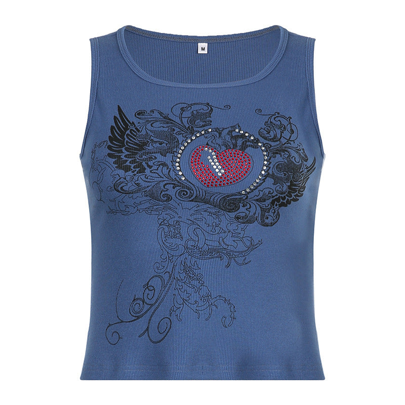 Women's Printed Slim Fit Cropped Sleeveless Tank Top