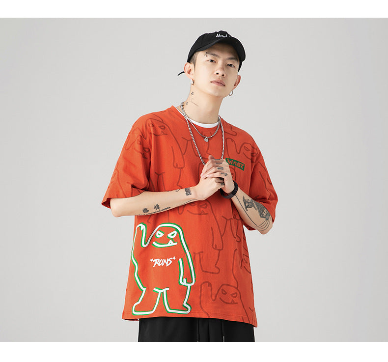 Bear Print Short-Sleeved Men And Women Couple Loose Graphic