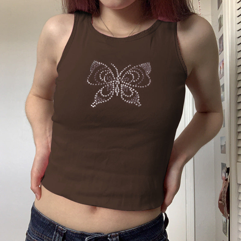 Women's Printed Slim Fit Cropped Sleeveless Tank Top