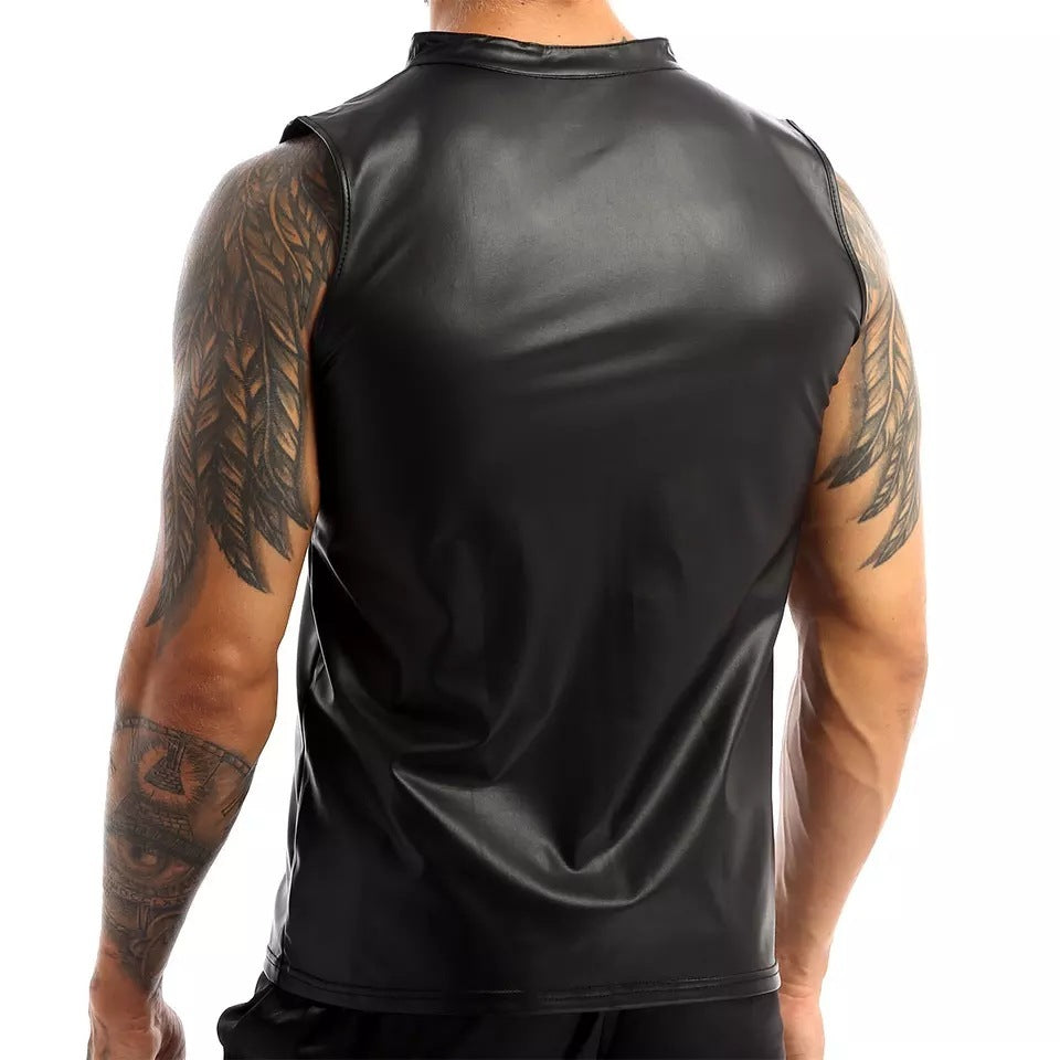 Men's Matte Leather Tank Top Shiny Leather Sleeveless