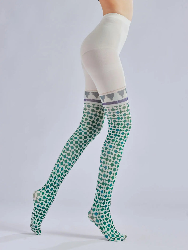 Retro patterned plaid printed pantyhose color pattern bottom socks fake two pieces of silk stockings