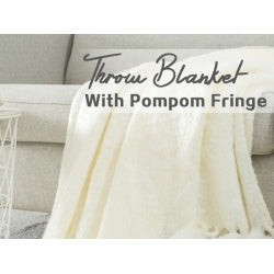 VERAMUSE Throw Blanket With Pompom Fringe White