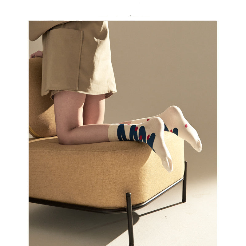 Socks Women's Tide Socks Ins Original Blue And White Curve Socks Letters Geometric Wild Socks Couple Socks Boneless Men's Socks