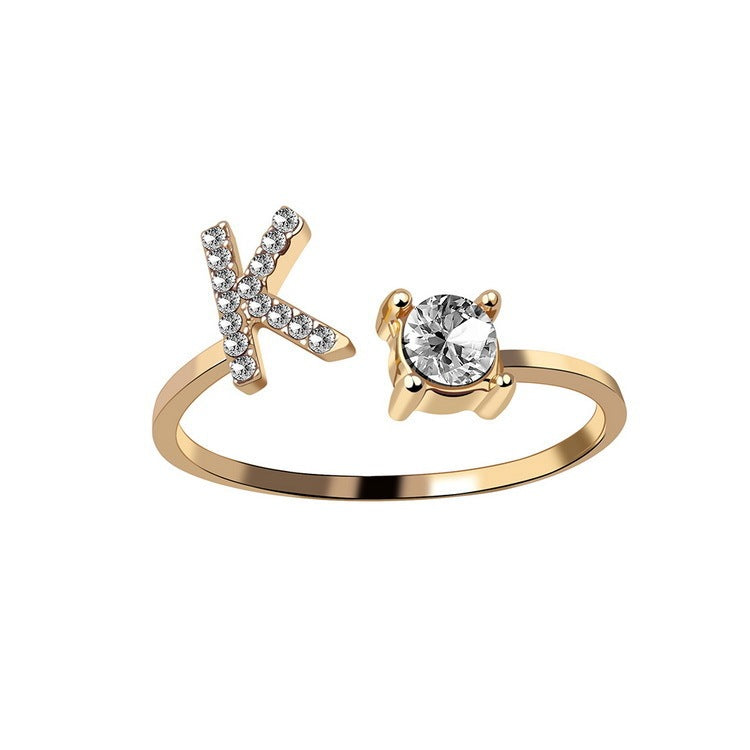 New Design Adjustable 26 Initial Letter Ring Fashion