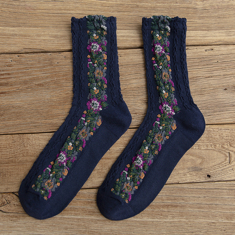 Linen Pattern Cotton Women's Socks Retro