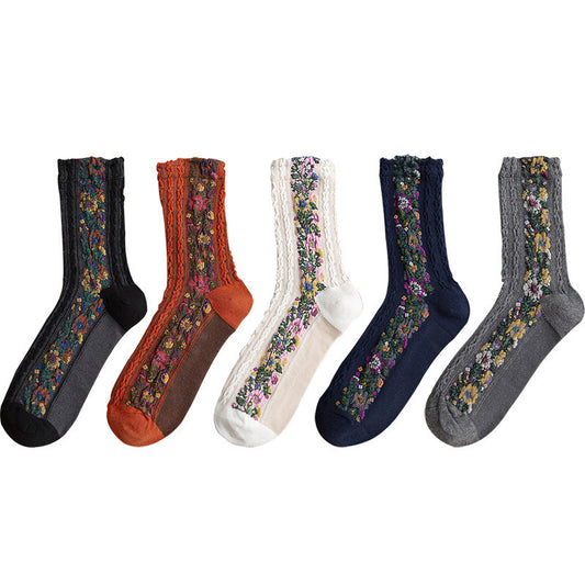 Linen Pattern Cotton Women's Socks Retro