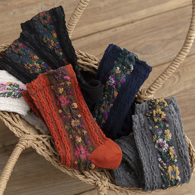 Linen Pattern Cotton Women's Socks Retro