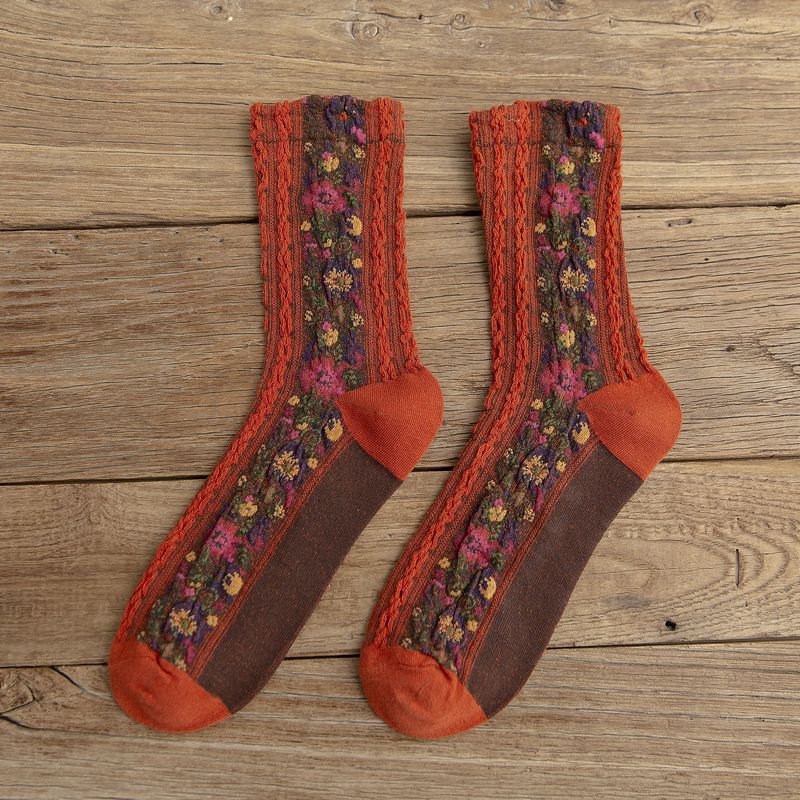Linen Pattern Cotton Women's Socks Retro