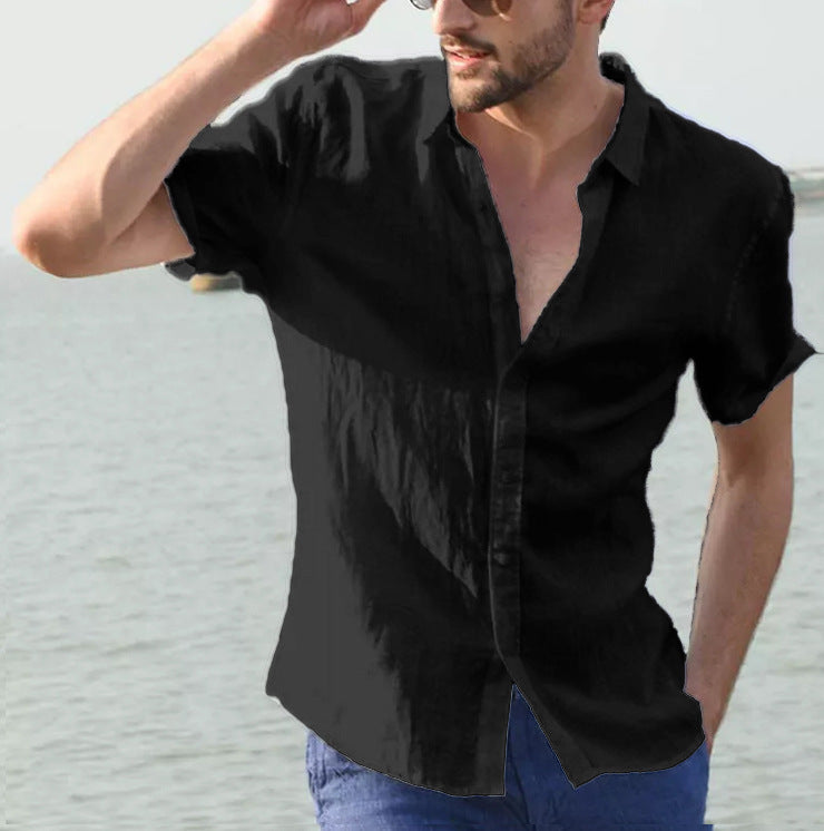 Summer Short-sleeved Shirt Casual Button Tops Men Clothing