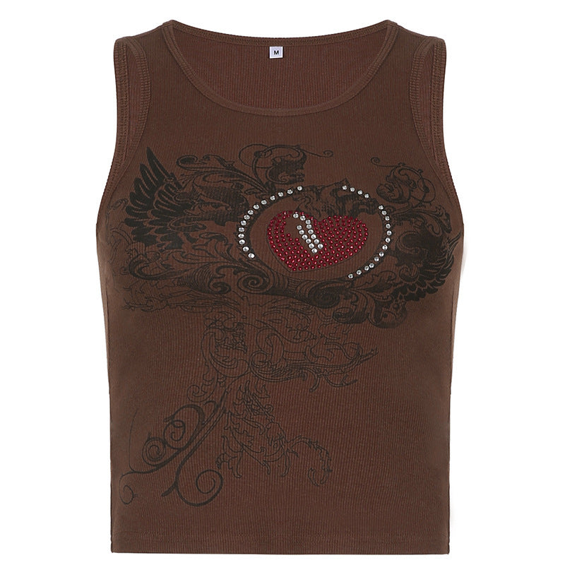 Women's Printed Slim Fit Cropped Sleeveless Tank Top