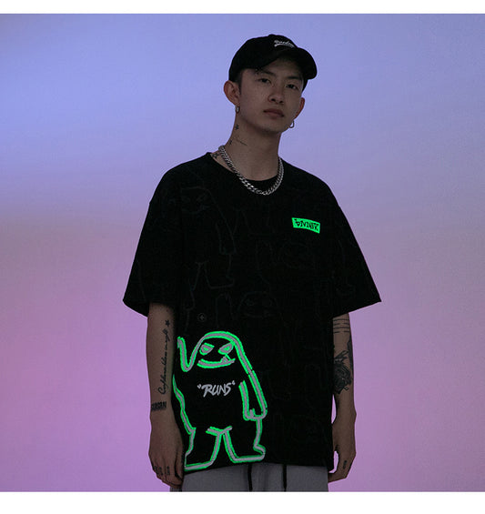 Bear Print Short-Sleeved Men And Women Couple Loose Graphic