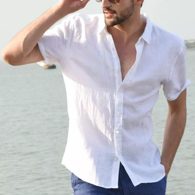 Summer Short-sleeved Shirt Casual Button Tops Men Clothing