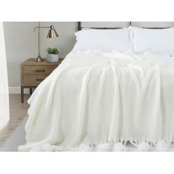 VERAMUSE Throw Blanket With Pompom Fringe White