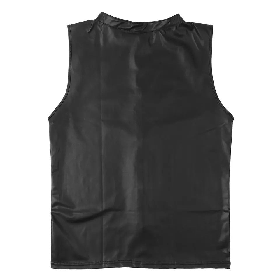 Men's Matte Leather Tank Top Shiny Leather Sleeveless