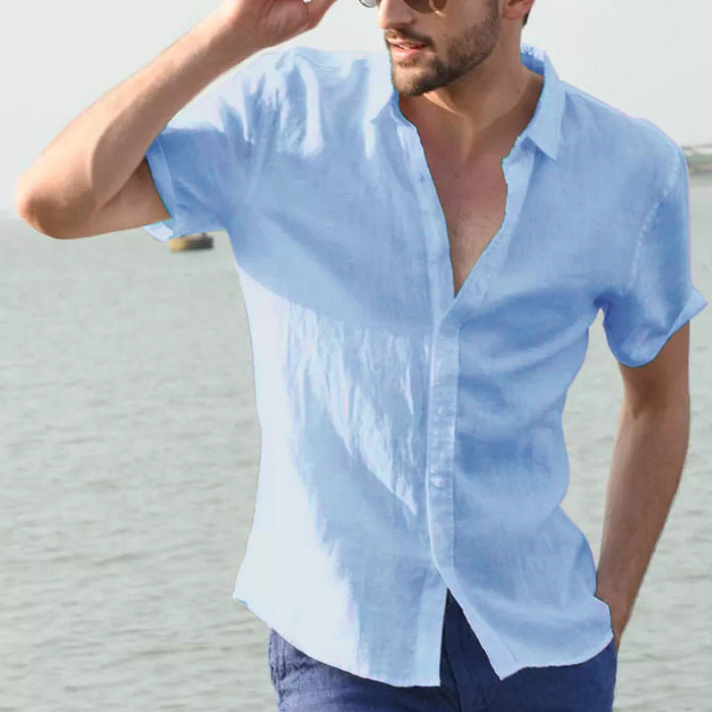 Summer Short-sleeved Shirt Casual Button Tops Men Clothing