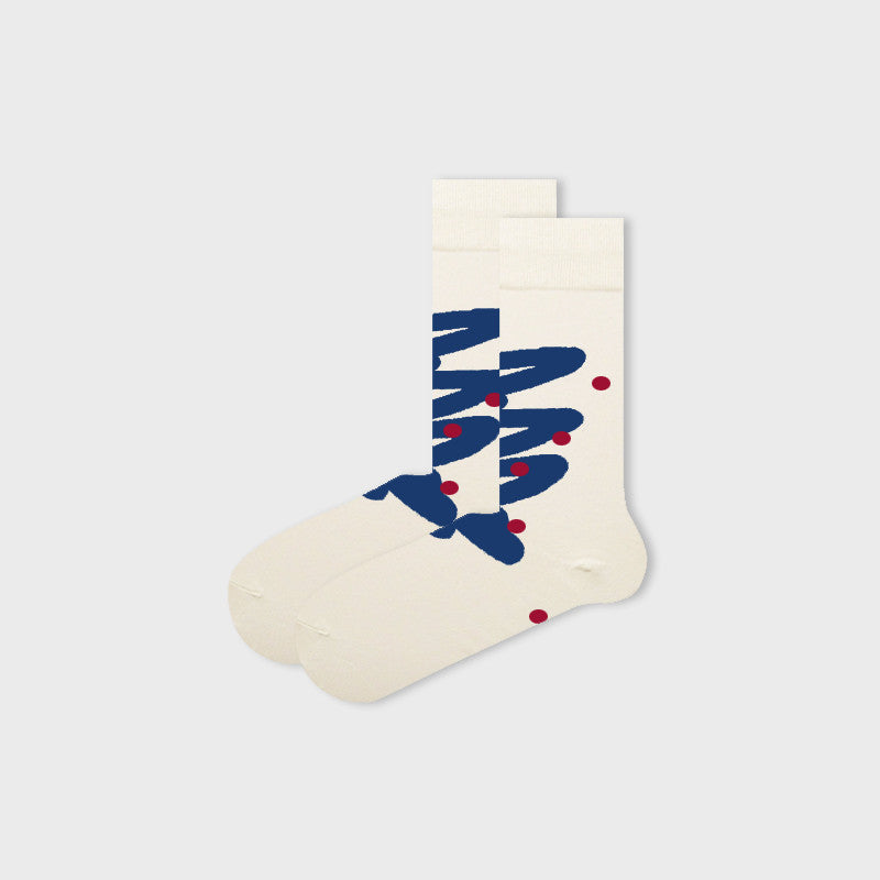 Socks Women's Tide Socks Ins Original Blue And White Curve Socks Letters Geometric Wild Socks Couple Socks Boneless Men's Socks
