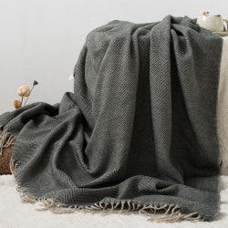 Herringbone Pattern Acrylic Blanket Gray