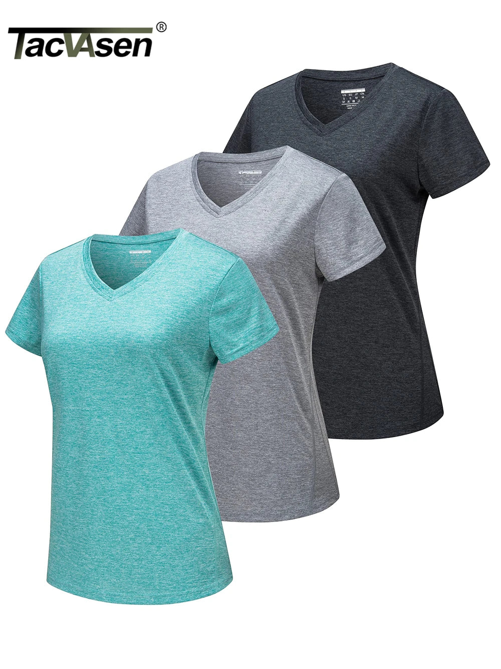 TACVASEN 3 Pieces Summer V Neck T-shirts Womens Casual Short Sleeve Shirts Packs 3 Lots Quick Dry Running Workout Gym Pulover