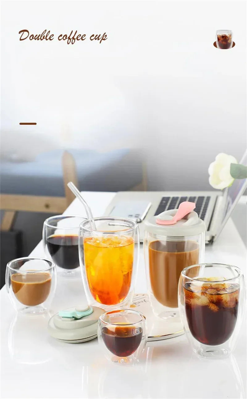 5 Sizes Double Wall Insulated Glass Cup Clear Espresso Coffee Mugs Handmade Beer Mug Tea Milk glass Whiskey Glass Cups Drinkware