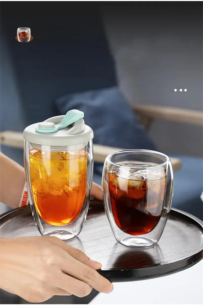 5 Sizes Double Wall Insulated Glass Cup Clear Espresso Coffee Mugs Handmade Beer Mug Tea Milk glass Whiskey Glass Cups Drinkware