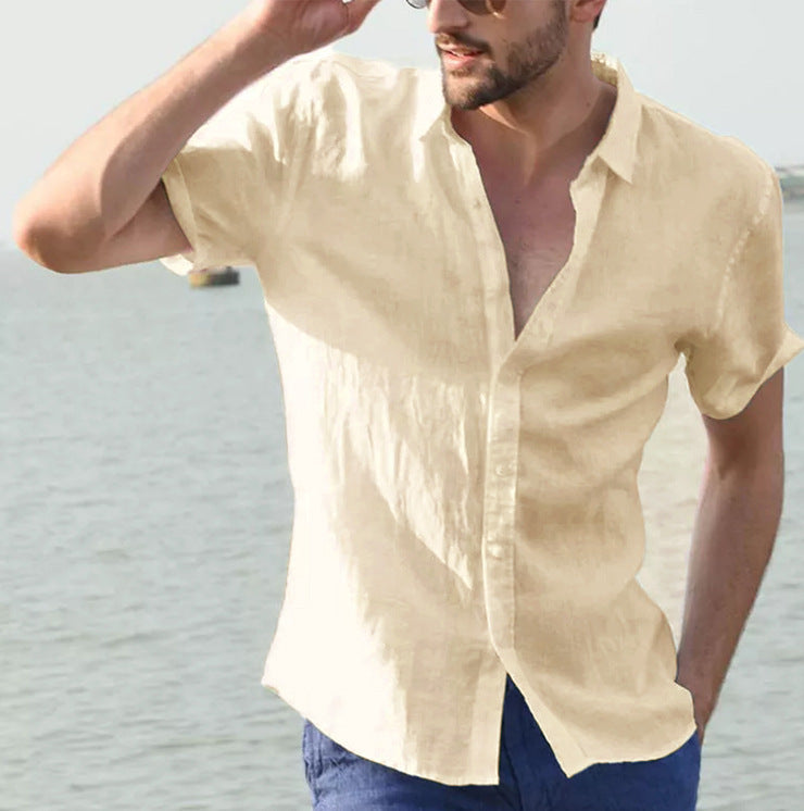 Summer Short-sleeved Shirt Casual Button Tops Men Clothing