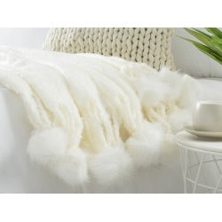 VERAMUSE Throw Blanket With Pompom Fringe White