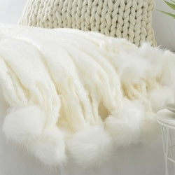 VERAMUSE Throw Blanket With Pompom Fringe White