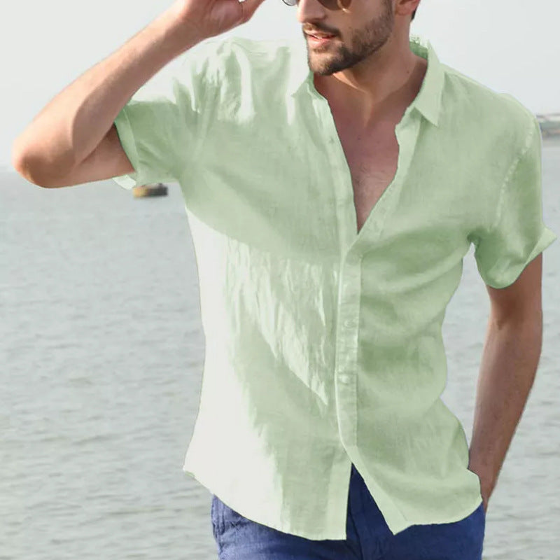 Summer Short-sleeved Shirt Casual Button Tops Men Clothing