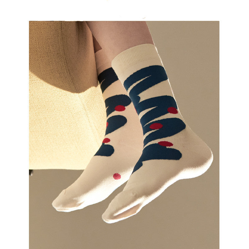 Socks Women's Tide Socks Ins Original Blue And White Curve Socks Letters Geometric Wild Socks Couple Socks Boneless Men's Socks