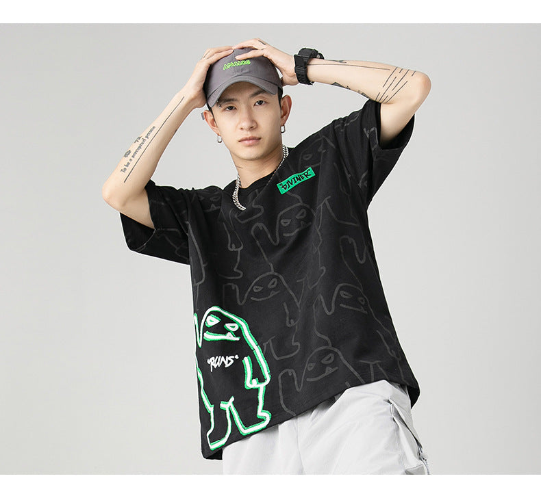 Bear Print Short-Sleeved Men And Women Couple Loose Graphic
